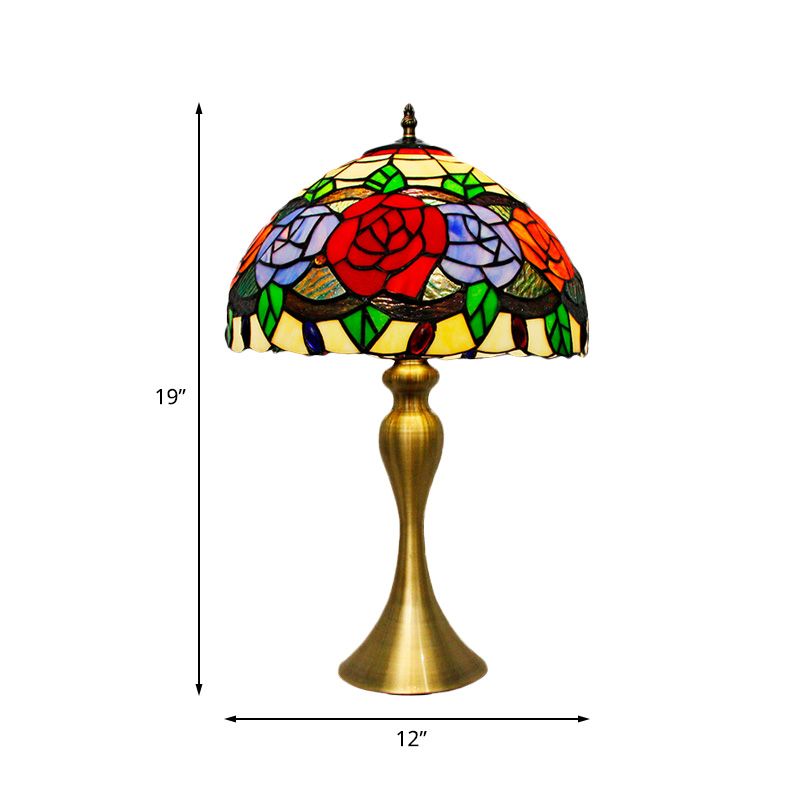 Cut Glass Rose Night Light Baroque 1 Light Gold Finish Desk Lighting with Bowl Shade