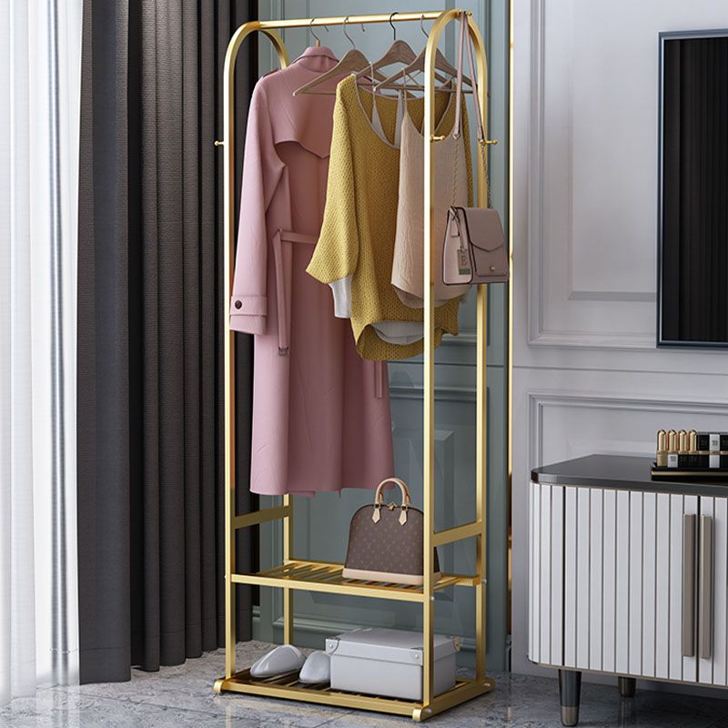 Glam Metallic Coat Hanger Free Standing Double Shelves Coat Rack for Living Room