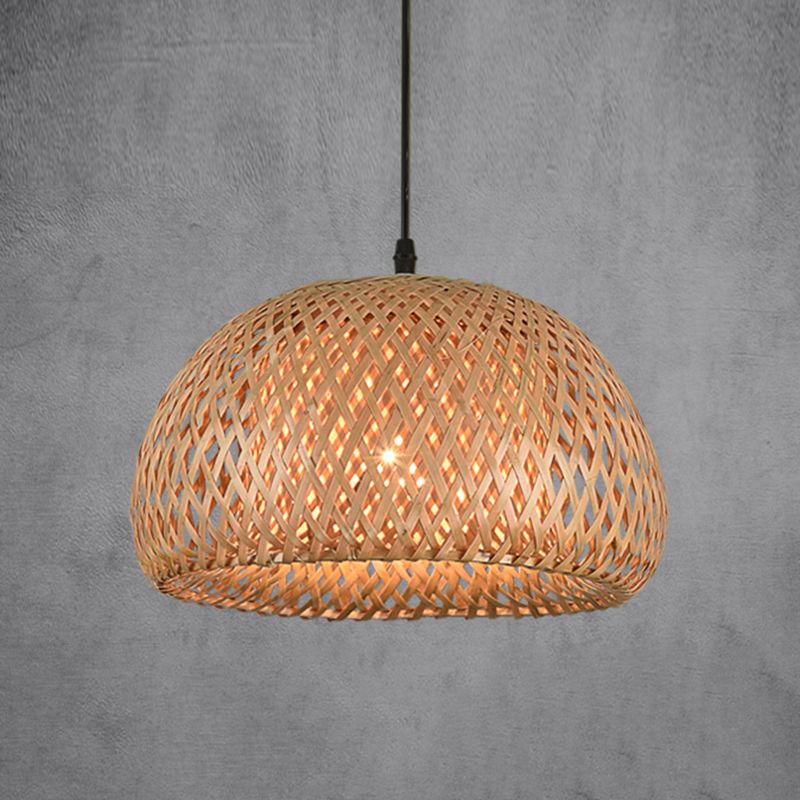 Asian Hand-Woven Suspension Pendant Light Rattan 1 Light Pendant