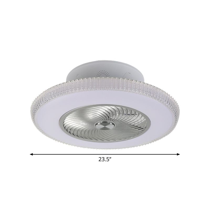 Modern Round Fan Light Fixture Metallic LED Parlour Semi Flush in White, 23.5" W