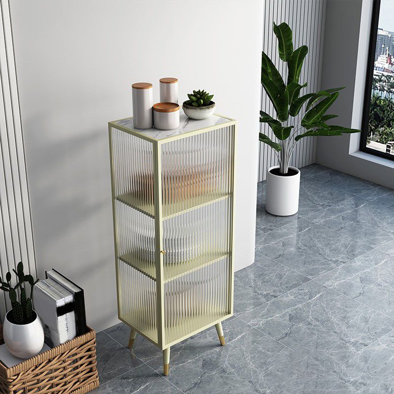 Industrial Metal Curio Cabinet Glass Doors Display Cabinet with 3 Shelves for Living Room