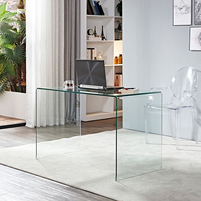 Modern Glass Office Desk Rectangular Sled Office Desk in Black and White