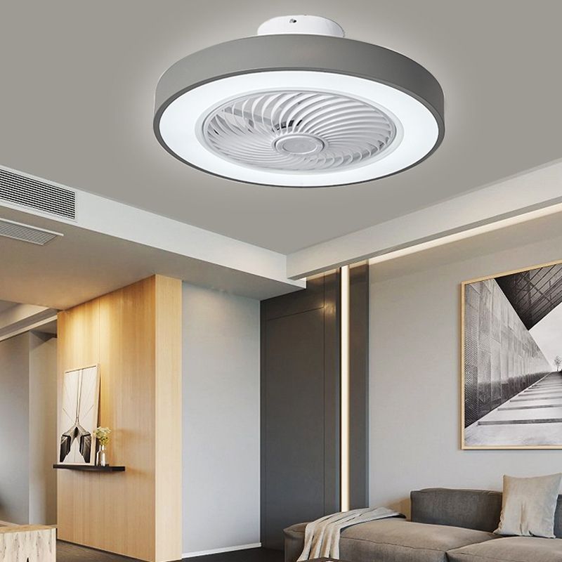 Nordic Style Circular Fan Lamp Metallic Bedroom LED Semi Flush Ceiling Light Fixture