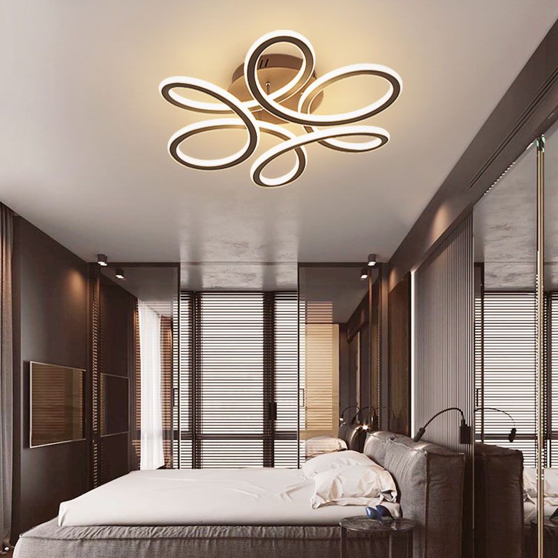 Simplicity Floral Semi Mount Lighting Metal Bedroom LED Ceiling Flush Light Fixture