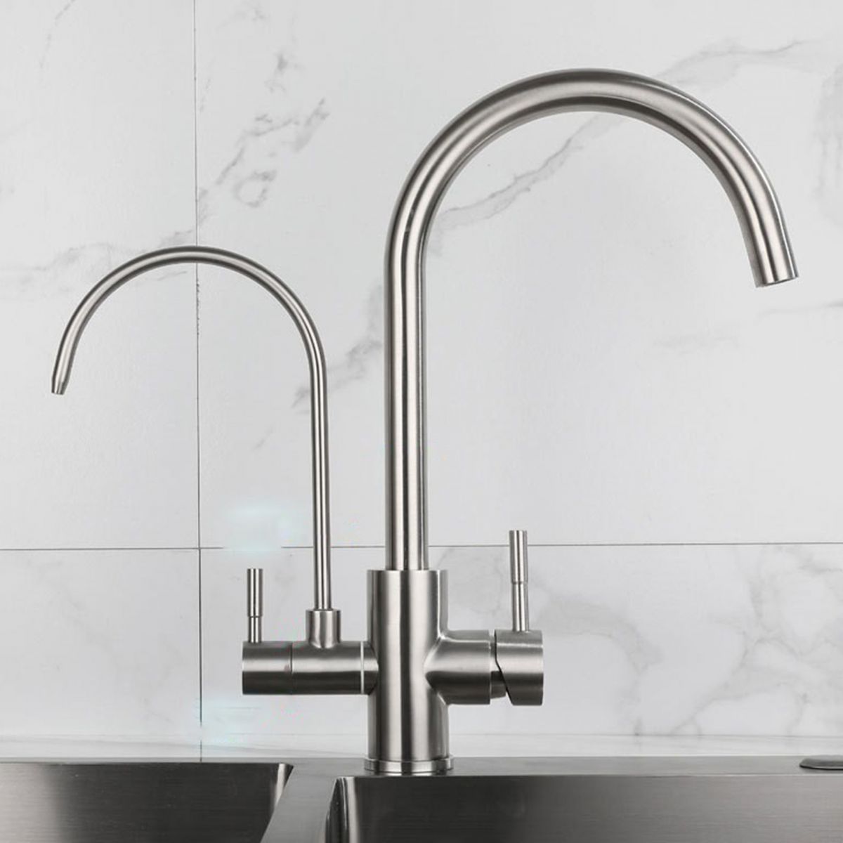 Modern Spray Kitchen Faucet Stainless Steel Swivel Spout with Water Dispenser Sink Faucet