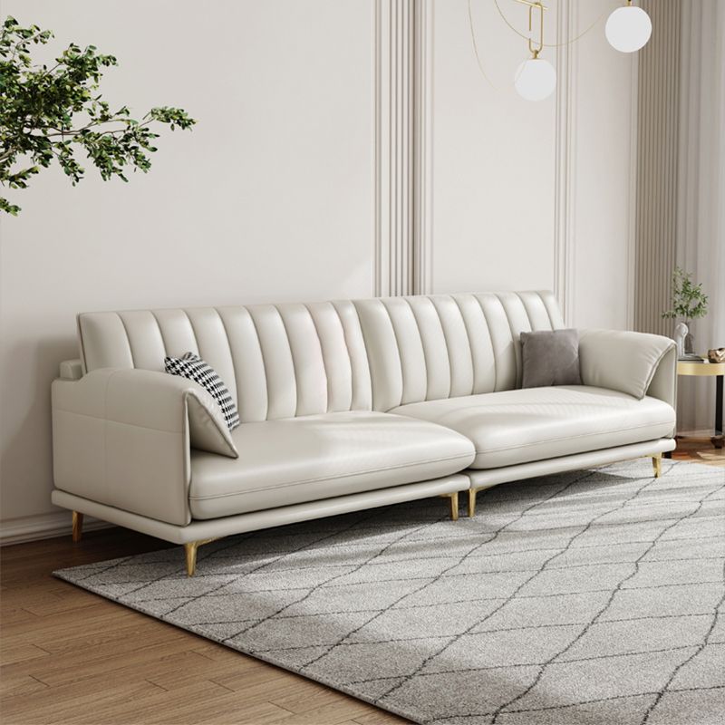 Stain-Resistant Faux Leather Sofa Cream Living Room Settee with Cushions