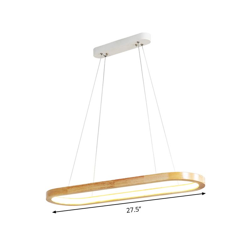 Pendre ovale beige Light Light Nordic Wood LED lustre éclairage pour salle à manger, 27,5 "/35,5" de largeur