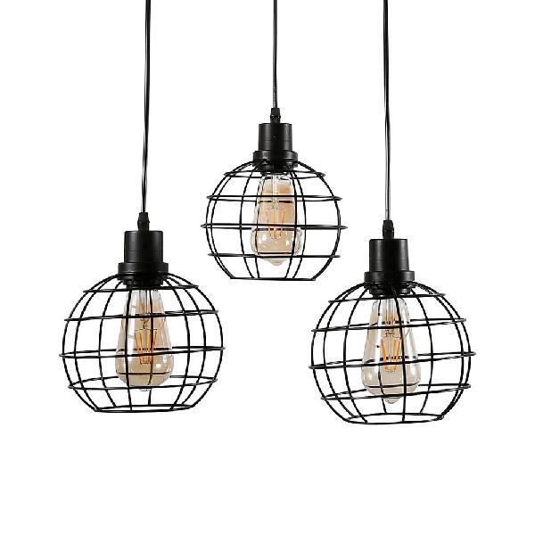 3/4/5 Heads Wire Cage Ceiling Light Vintage Style Black Finish Metal Suspended Lamp with Globe Shade