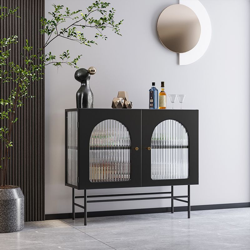 Glass Door Iron Sideboard Glam Server Cabinet with Storage for Living Room