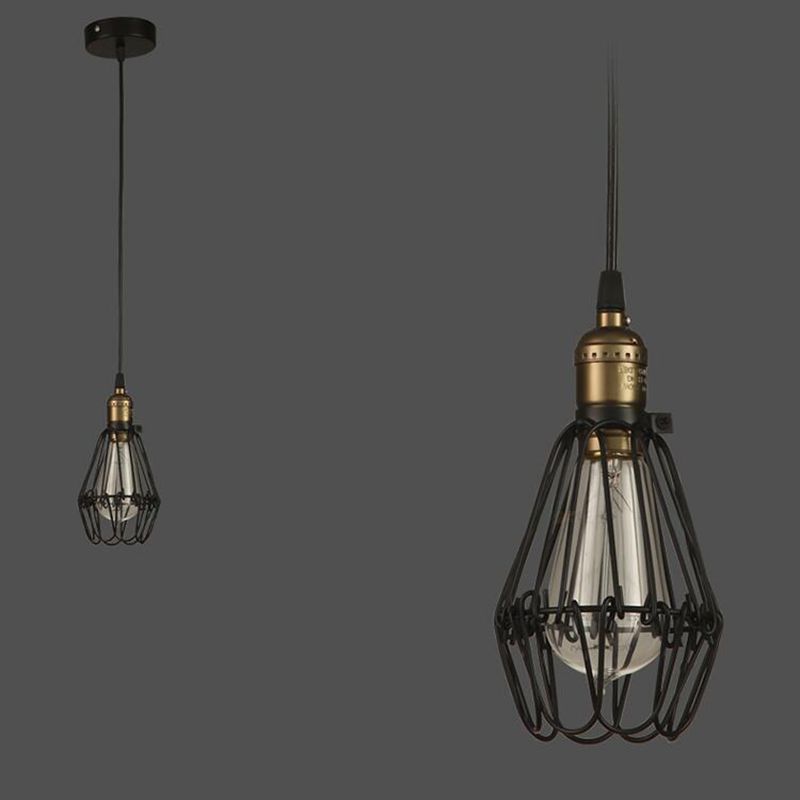 Small Cage Coffee Shop Hanging Light Fixture Antiqued Metal Black Pendant Ceiling Light