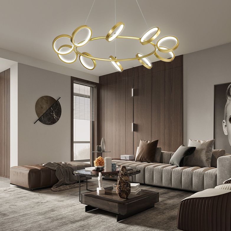 Simplicity Rotating Ring Shaped LED Chandelier Metal Living Room Hanging Light Fixture