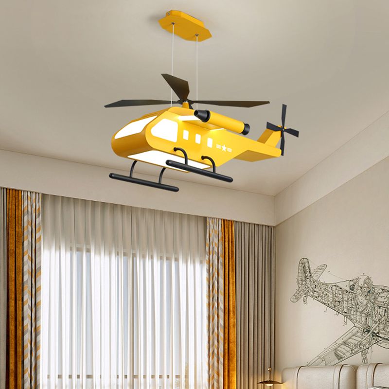 Metal Helicopter Chandelier Lamp Kids Style LED Hanging Ceiling Light for Boys Bedroom