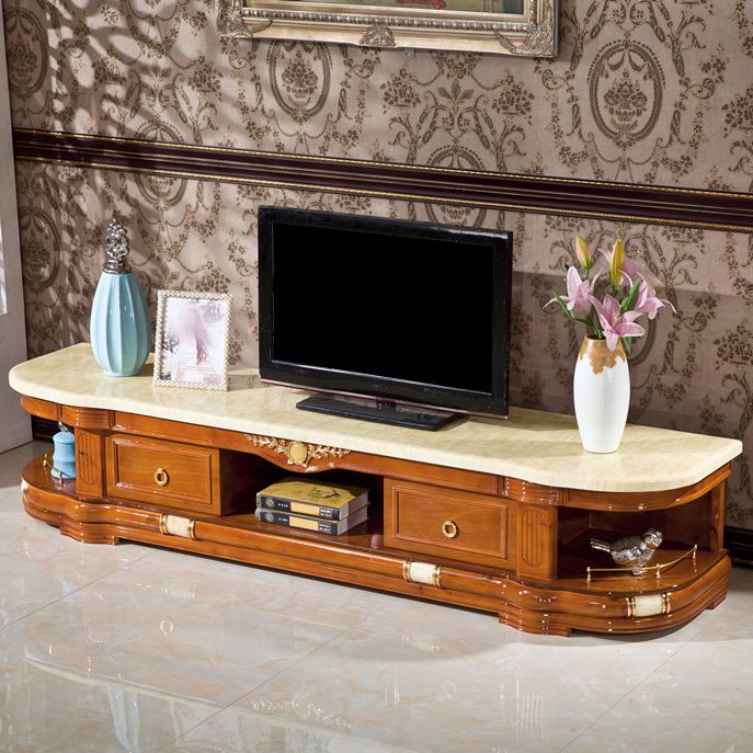 Modern Style TV Stand Marble and Oak Wood TV Cabinet with Shelves