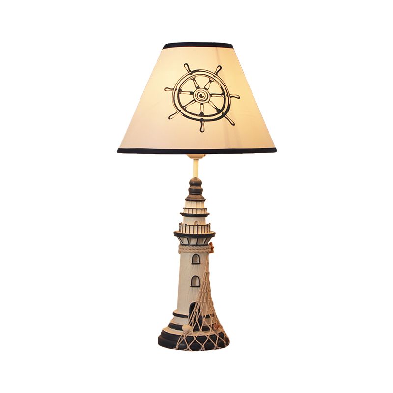 Lampe de nuit à phare rouge / bleu foncé enfant 1 table de résine de bulbe avec une nuance de tissu cône et une télécommande / un interrupteur de gradation / un interrupteur d'alimentation