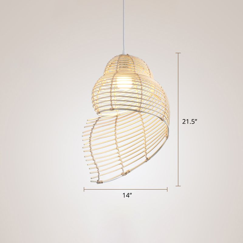 Bamboo Spiral Shell Pendant Lightture Asia Asia Single Hanging Light for Restaurant