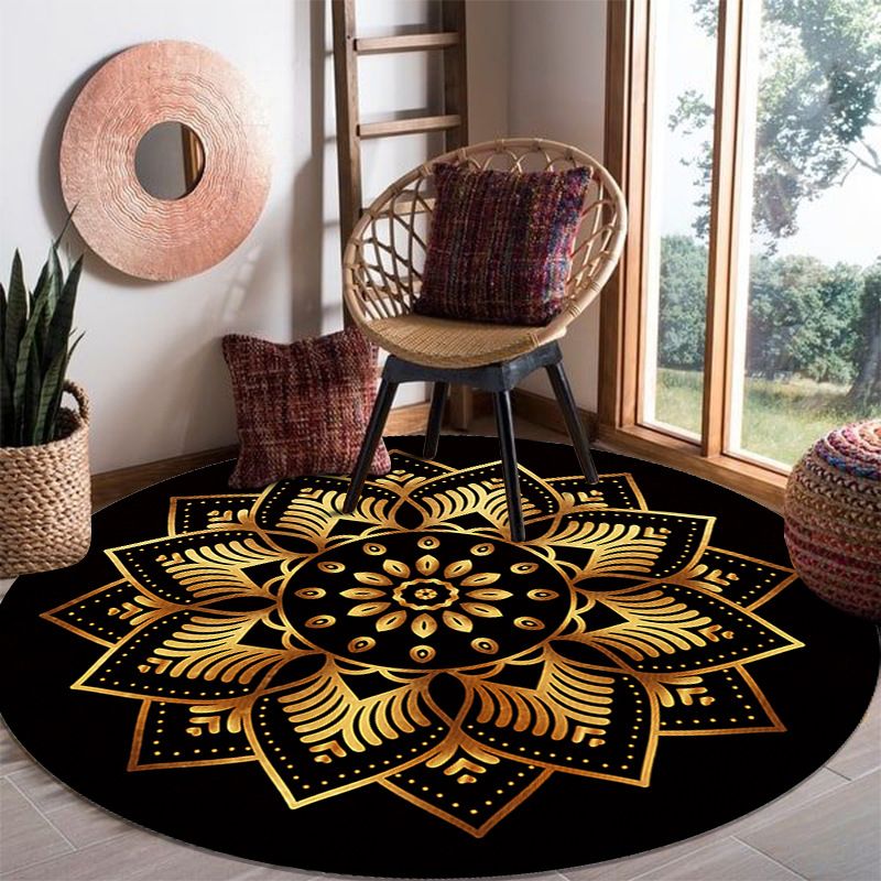 Gold Bohemian Rug Polyéster Alfombra gráfica Alfombra lavable para sala de estar