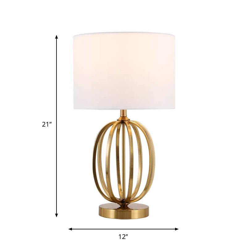 Stoff Drum Shade Night Light Vintage Einzelbirnen -Salon -Tischlampe mit ovaler Rahmenbasis in Gold