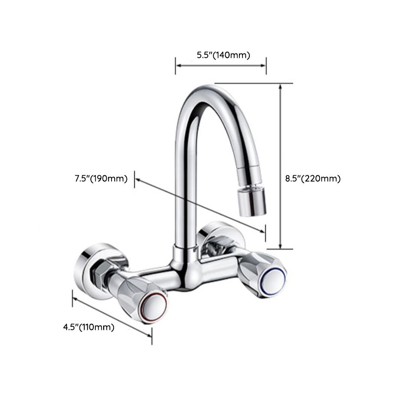 Contemporary Wall Mounted Pot Filler Faucet High Arch Swivel Spout 2 Hole Kitchen Faucet