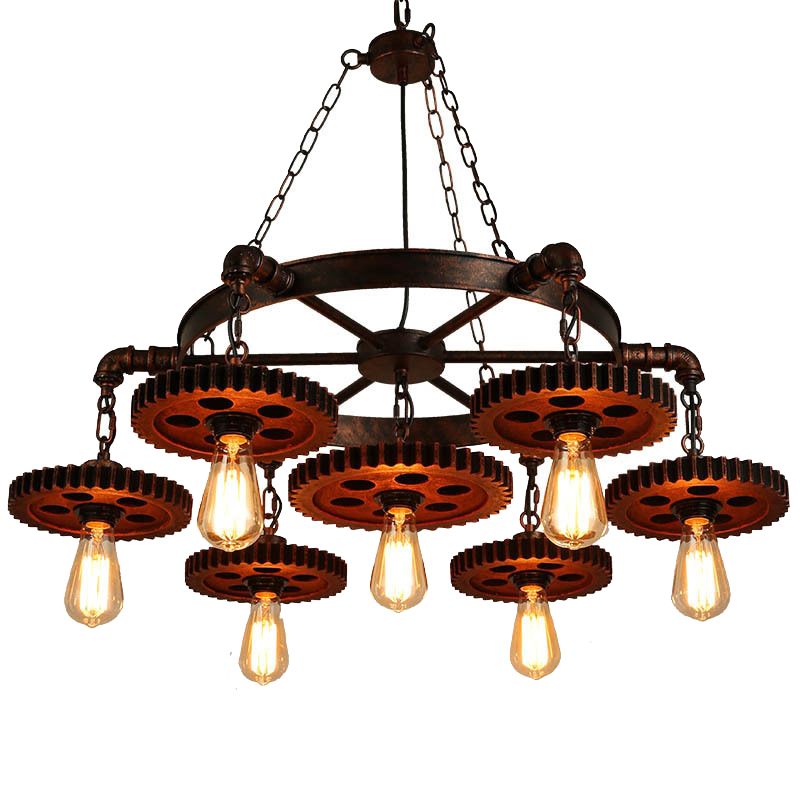 Industrial Style Wrought Iron Hanging Chandelier Bronze Ceiling Hanging Light Fixture for Bar