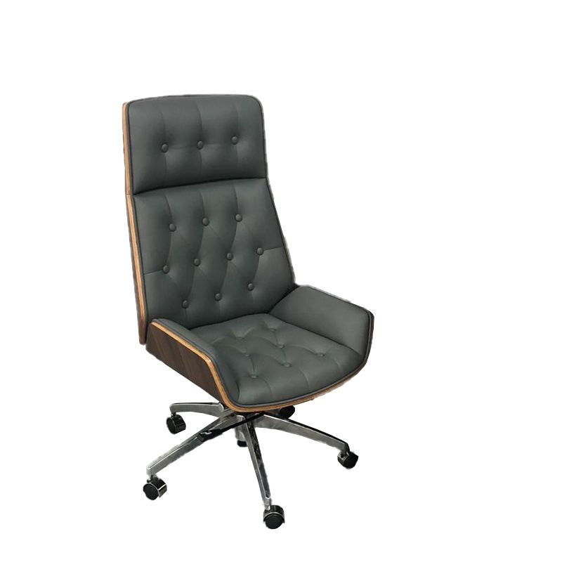 Modern Armless Office Chair Leather Tilt Mechanism No Distressing Chair with Wheels