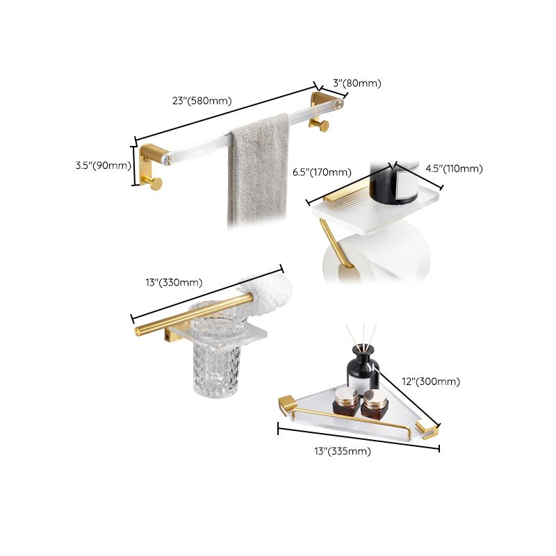 Bathroom Accessory Set in Gold Metal and Acrylic Bath Hardware Set