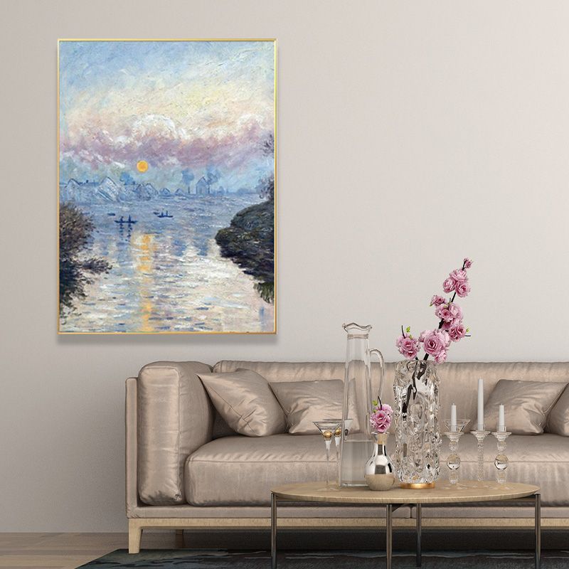 Purple Rustic Canvas Art Monet Sunset on the Seine at Lavacourt Painting for Room