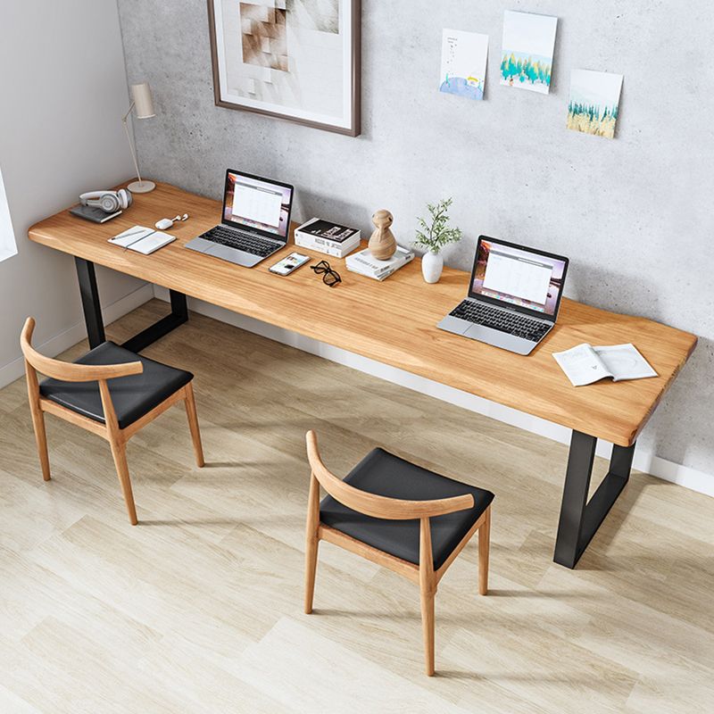 Contemporary Pine Wood Desk Rectangle Metal Base Desk for Home Office