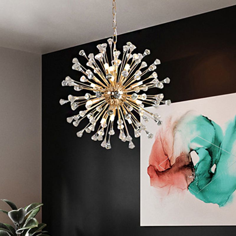 Urchin Chandelier Postmodern Metallic LED Golden Hanging Lamp with Crystal Accents