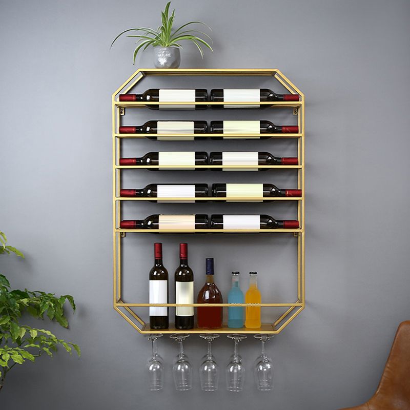 Iron Wall Mounted Wine Bottle & Glass Rack Modern Wine Holder Rack