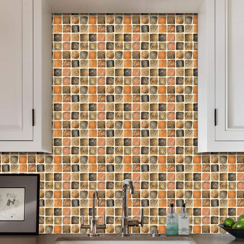 Orange-Grey Modern Wallpaper Panel 5.2-sq ft Faux Mosaics Tile Stick Wall Covering for Home