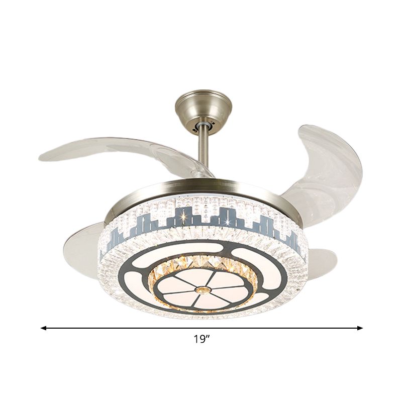 Gelaagde eetkamer hangende ventilator licht afgeschuind kristal 19 "brede LED moderne semi -spoelplafondlamp, 4 messen