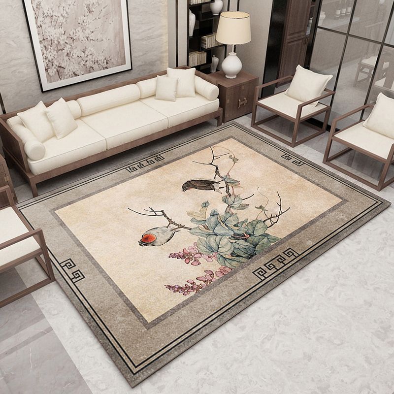 Nostalgia Ink Pattern Rug Color Mixed Polyester Carpet Stain Resistant Indoor Rug for Home Decor