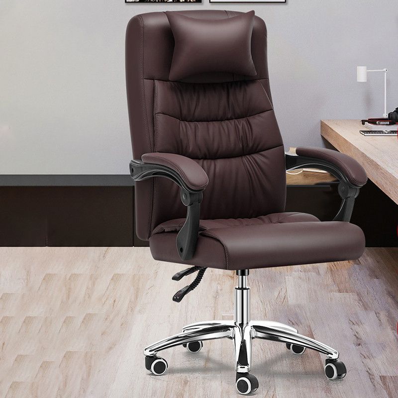 Silver Metal Frame Office Chair Contemporary Style Leather Task Chair with Wheels