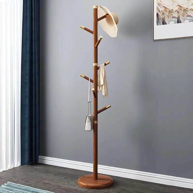 Modern Wood Entryway Coat Rack Free Standing Hall Tree with 7 Hooks