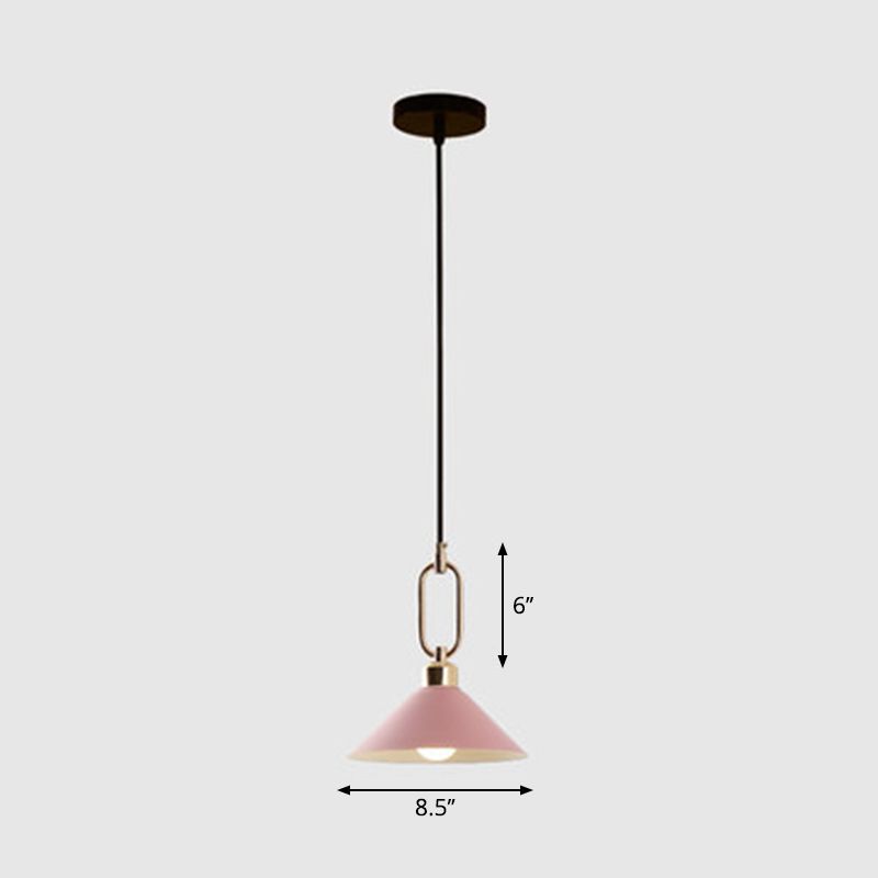 Macaron Single-Bulb Pendant Light Conical Ceiling Lamp with Metal Shade and Oval Ring