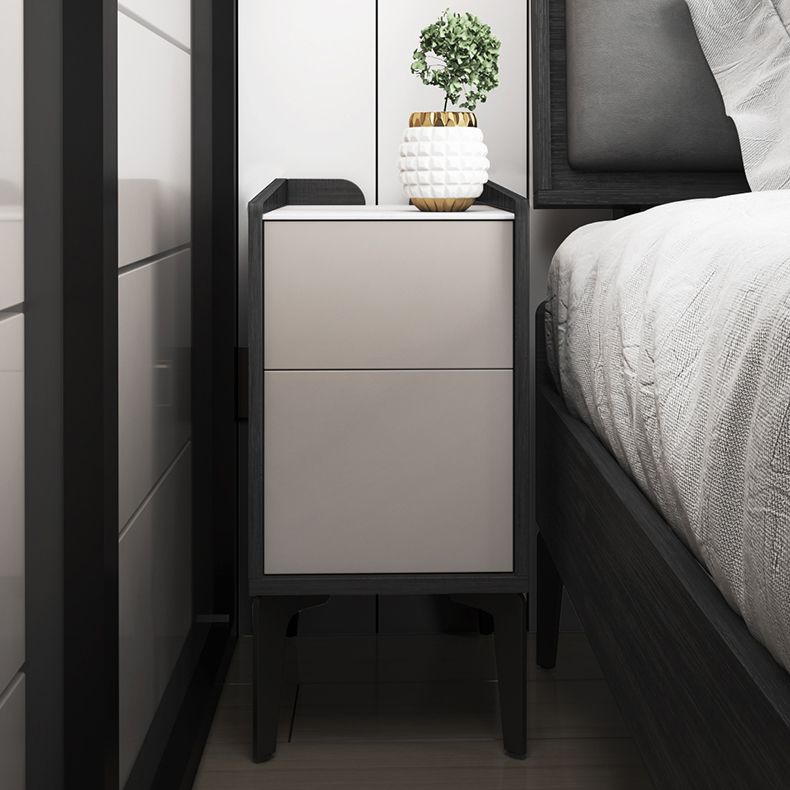 Modern 21 Inch H Nightstand 2-Drawer Stone Top Legs Included Night Table in Grey