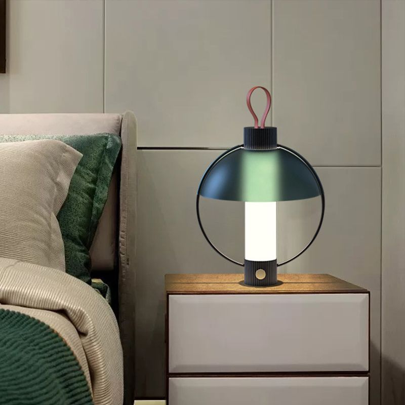 Domed Desk Light Modern Metal 1 Head Green Task Lamp with Cylinder White Glass Shade