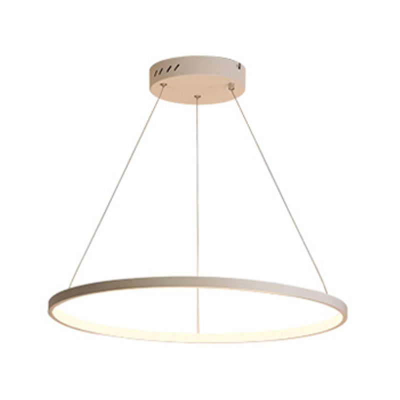 Circle Metal Pendant Light Fixture Modern Style 1 Light Hanging Light Fixture in White