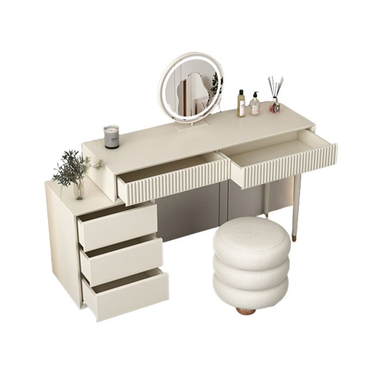 Contemporary White Solid Wood With Drawer Lighted Mirror Make-up Vanity