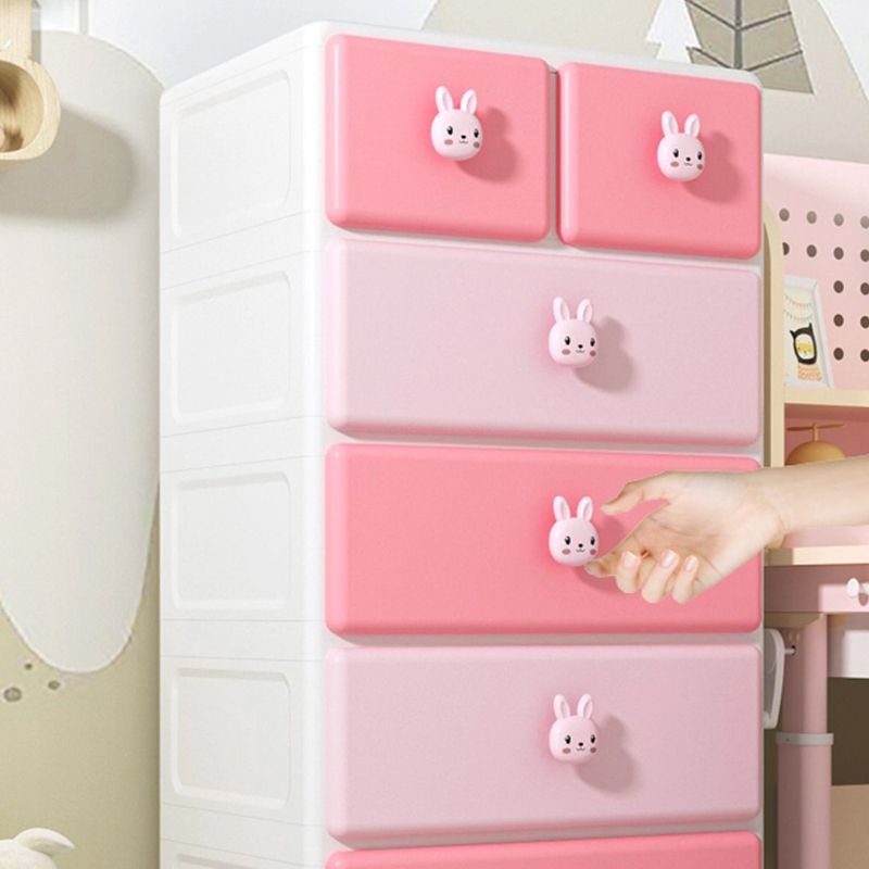 Northern European Vertical Kids Nightstand Pink/Brown Plastic Nursery Dresser for Room