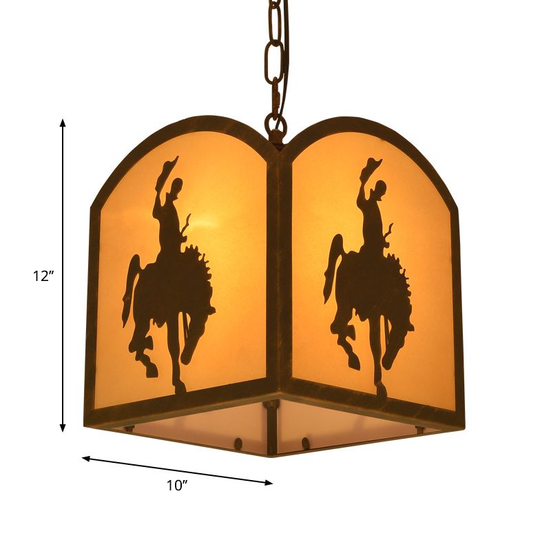 Lumière à pendentif simple rustique avec tissu à abat-jour carré et plafond en métal lampe à suspension en marron