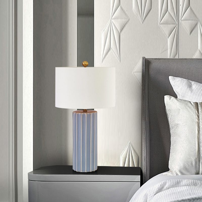 Straight Sided Shade Nightstand Lamp Contemporary Fabric 1 Head Task Lighting in White