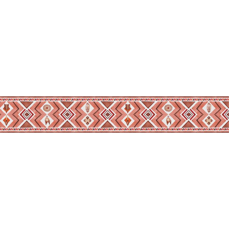 Symmetric Pattern Wallpaper Border in Brick Red Retro Self-Adhesive Wall Art for Kitchen