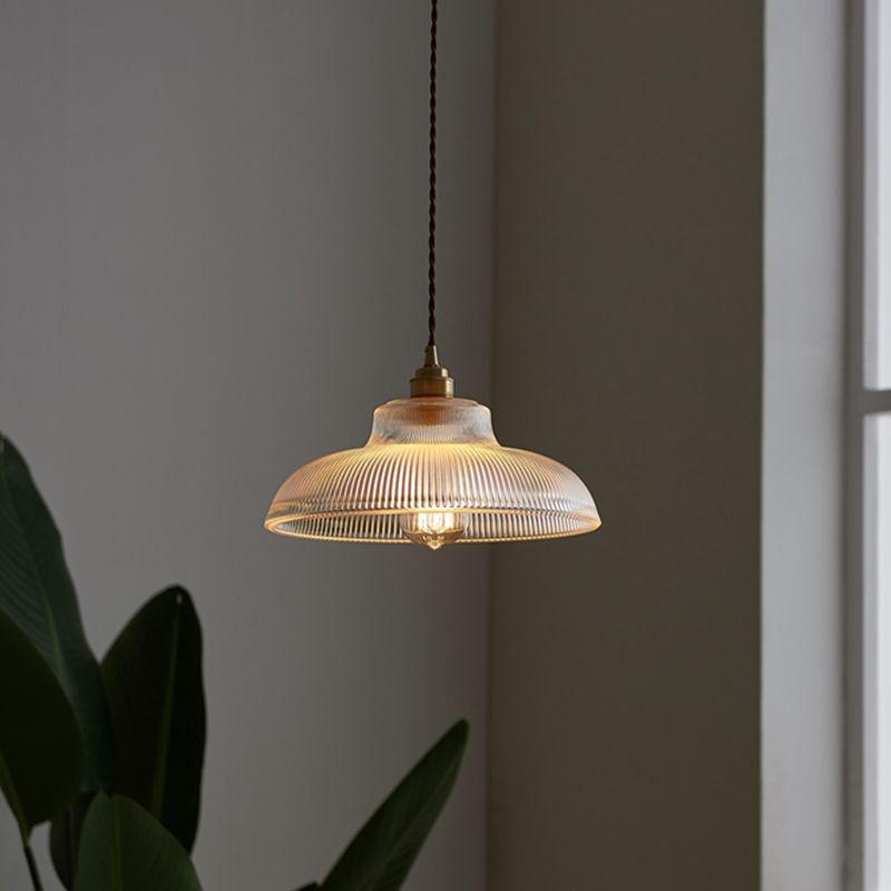 Retro Industrial 1 Light Pendant Prismatic Clear Glass Dome Pendant Lamp for Living Room