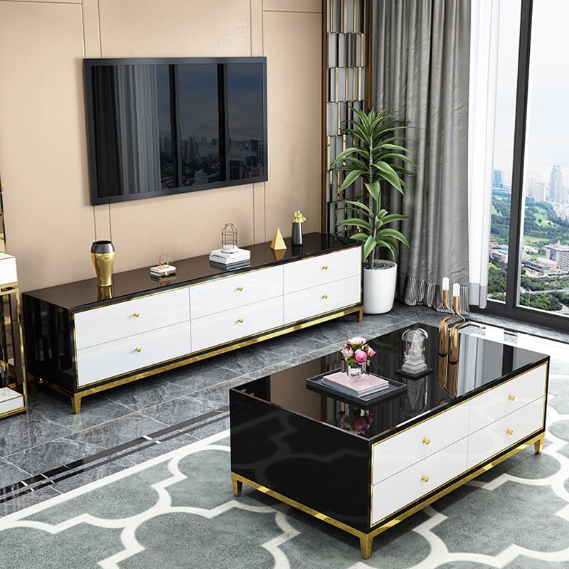 Glass Media Console Glam Media Console TV Stand with Drawers