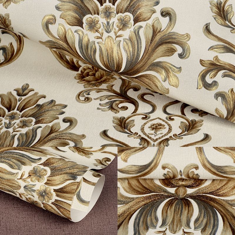 Soft-Color Damask Wallpaper Flower Vintage Moisture Resistant Wall Art for Living Room