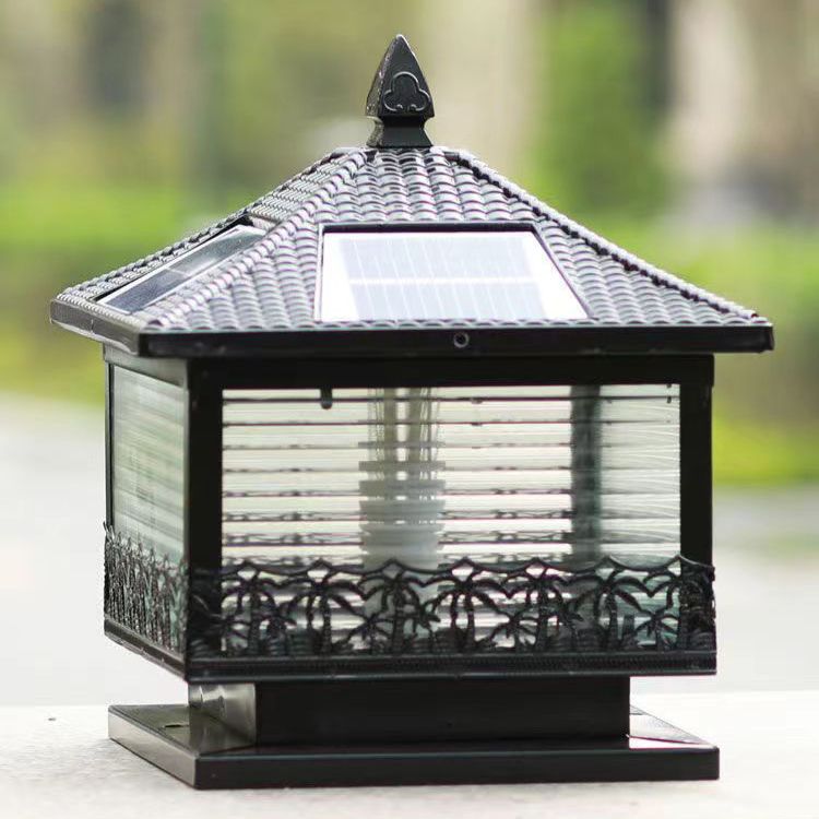 Golden/Black Pillar Lamp Square Waterproof Solar Outdoor Lights for Garden