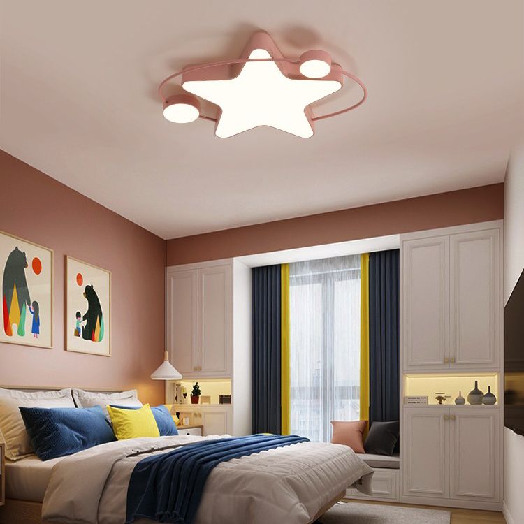 Star 3 - Light LED Ceiling Flush Mount Metal and Acrylic Flush in Black / Blue / Pink