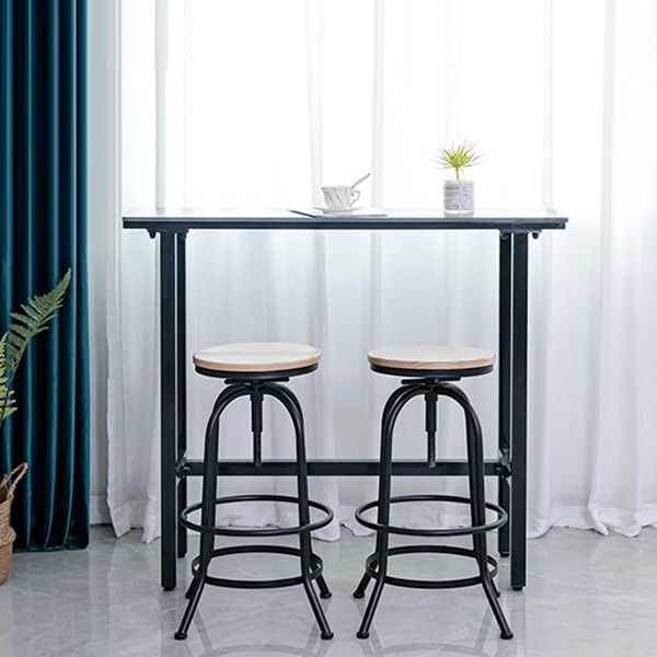 Rectangle Stone Bar Dining Table Industrial Bar Dining Table with Trestle Base in Black