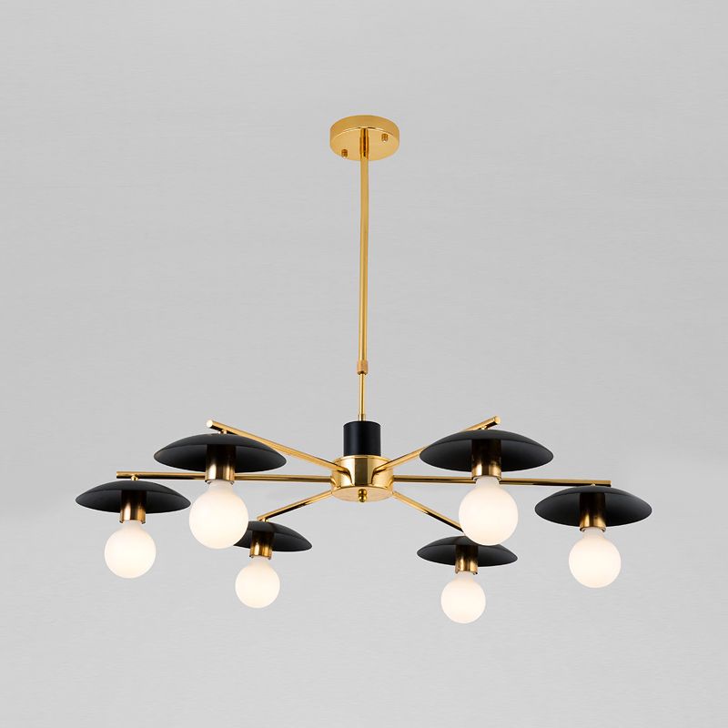 Metal Radial Hanging Chandelier Modernist 6/8 Heads Black and Gold Finish Ceiling Pendant Lamp for Living Room